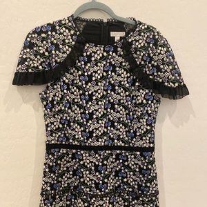 ML Monique Lhuillier Floral Embroidered Midi Dress